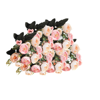 10 x 10 Heads Artificial Camellia Bouquet Pink and Champagne 25cm Bulk