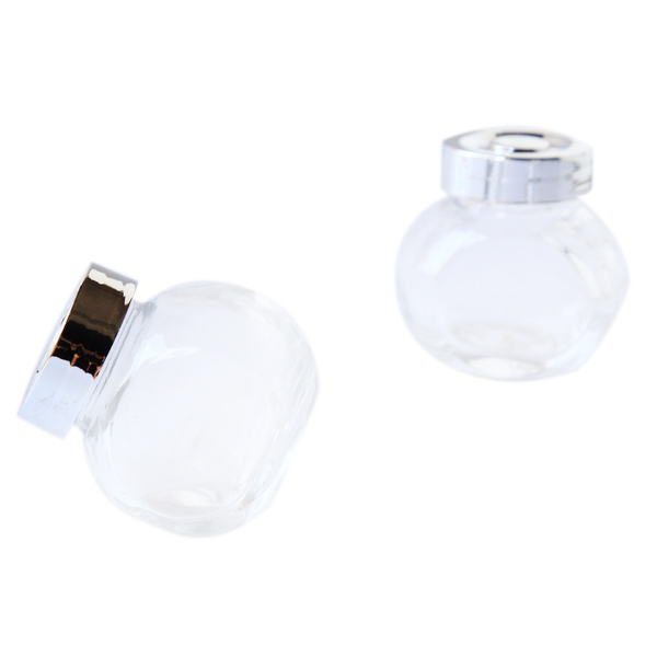 48 X Tilted Glass Jar With Silver Lids 200ml Small Round Glass