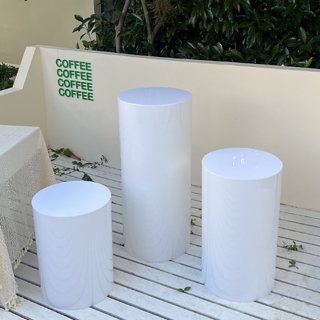 Set of 3 Round White Cylinder Pedestal Display Art Decor Plinths Pillars