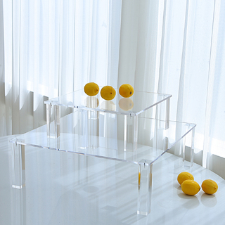 Set of 2 Luxury Clear Acrylic Table Risers L60cmH20cm L40H15cm