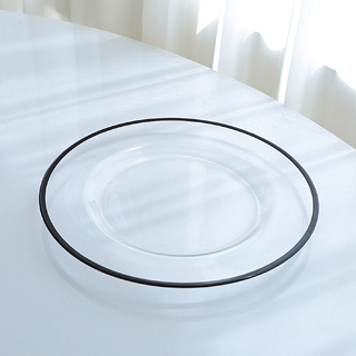 4 x Clear Glass Charger Plate Black Rim